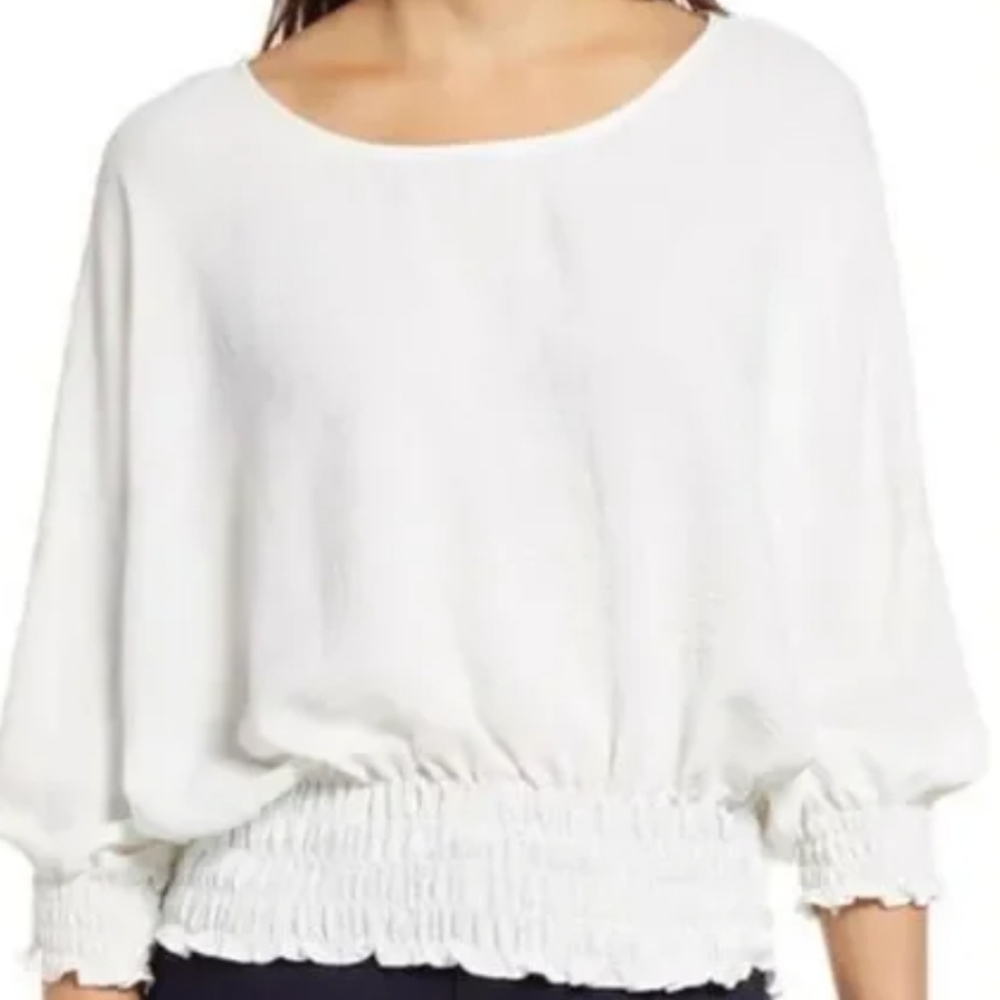 Vince Camuto NWT New Ivory citrus Splash‎ Smocked Poet Shirt Size Large